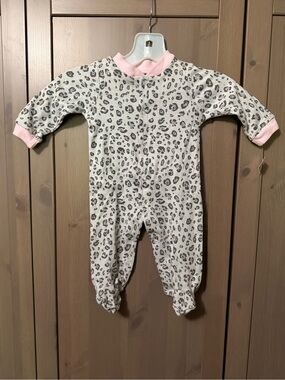 Leopard Print Footed One-Piece with Pink Trim